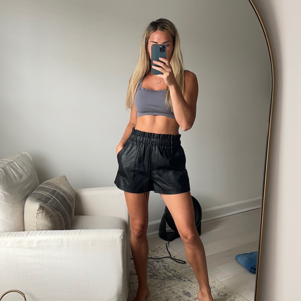 High waisted leather shorts